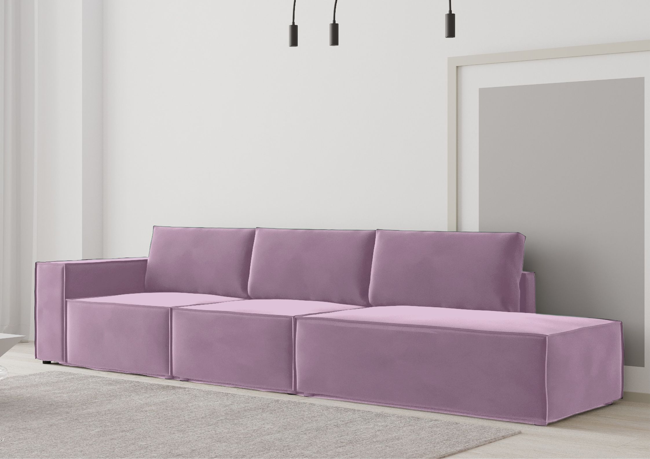Różowa sofa modułowa z zewnętrznym szwem